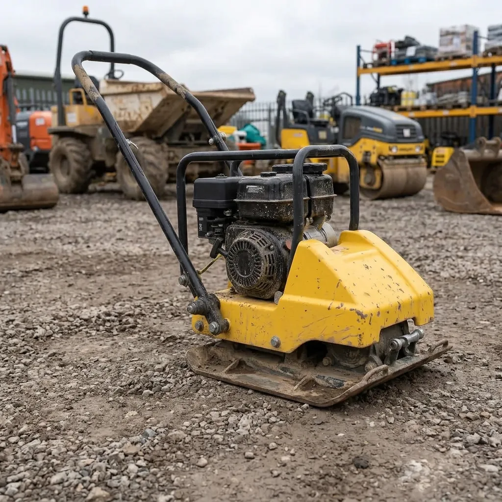 Wacker plate compactor on a construction site