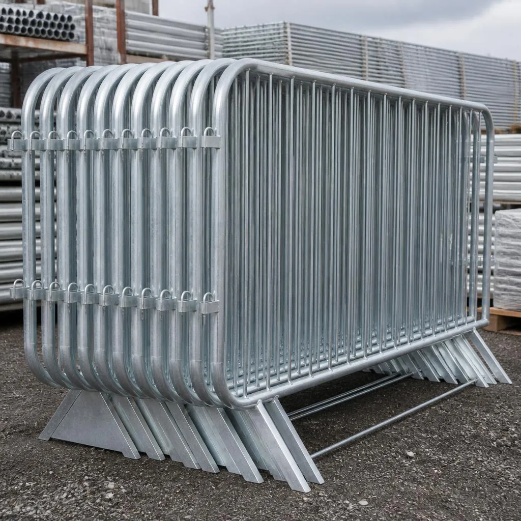 Interlocking crowd control barriers deployed at a public event