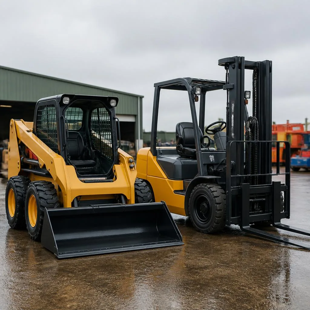 Forklift and skid steer plant machinery in an industrial yard