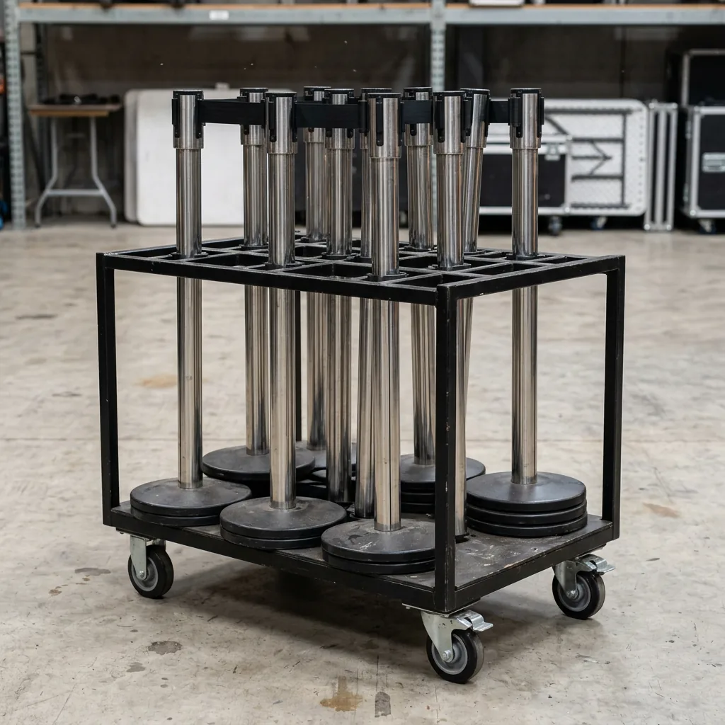 Retractable belt stanchion queue barriers in a venue