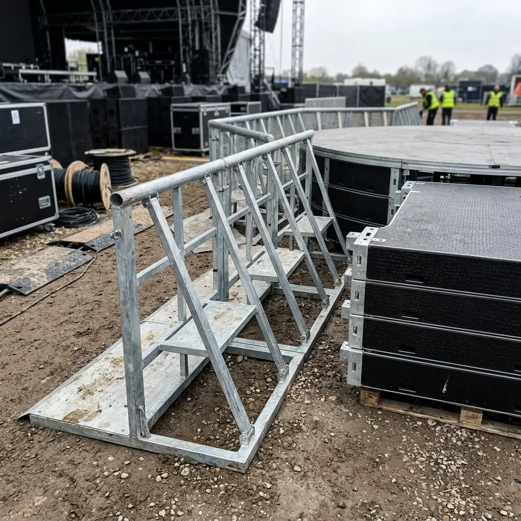 Front-of-stage anti-surge barrier system at a festival